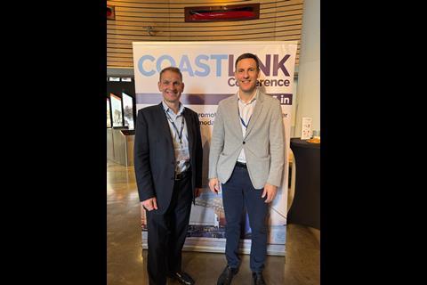 Coastlink 2025 host, Andima Bengoa of Bilbao Port poses with Gareth Russell of ABP - Host for 2026 on the Humber